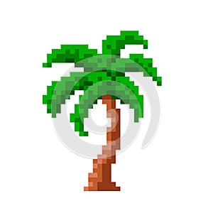 Pifxel tropical palm. Green large leaves with a pixelated trunk. Props for retro games. vector - isolated background