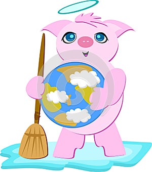 Pig Angel with Planet Earth