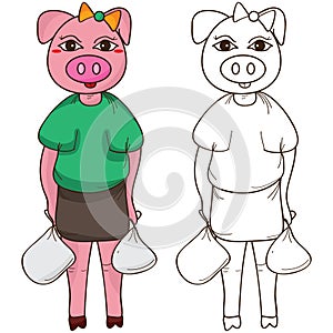 Pig aunty shopping coloring