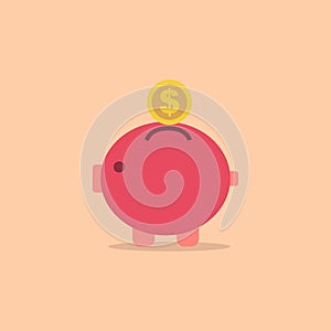 Pig bank with coin vector icon in simple style