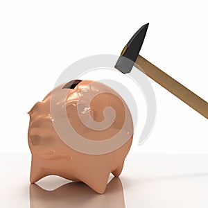Pig bank with hammer