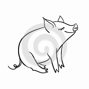 Pig Black and white linear vector illustration. Template for greeting card.