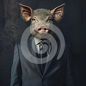 Pig in a Business Suit, Animal Businessman, Funny Boss, Pig Headed Man in a Formal Business Suit photo