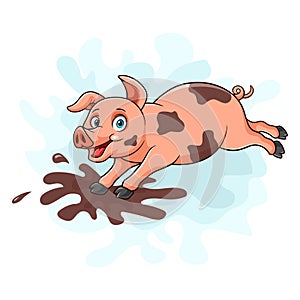 Pig cartoon playing in the mud