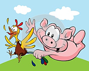 Pig catch a hen