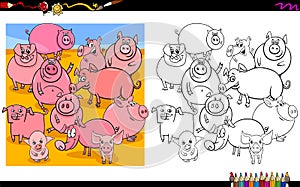 Pig characters group coloring book