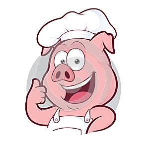 Pig chef giving thumbs up in round frame