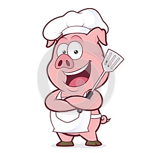 Pig chef holding a spatula