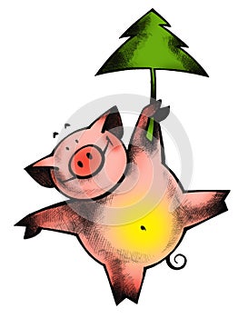 Pig and christmastree