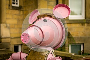 A pig or clanger made from plant pots.
