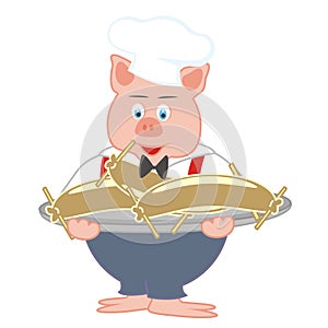 Pig - cook, catoon, vector illustration