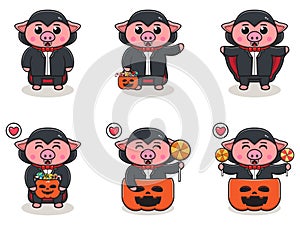 Pig cute Halloween set Dracula cartoon