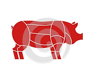 Pig cuts. Pigs Cut of meat set. Scheme of pork. Animal silhouette farm animal.