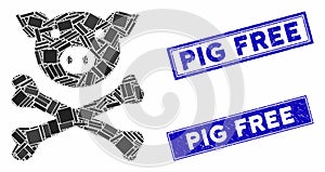 Pig Death Mosaic and Scratched Rectangle Pig Free Stamp Seals