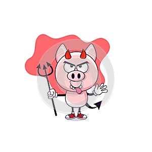 Pig Devil Mascot.Cartoon Character With Trident. Can be used as illustration for Kids,poster or t-shirt,