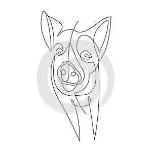 The pig is drawn with one solid line in a minimalistic style. The design is suitable for modern tattoos, decor