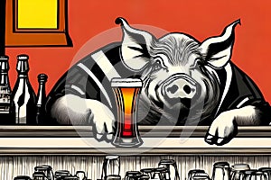 Pig drinking beer in the bar photo