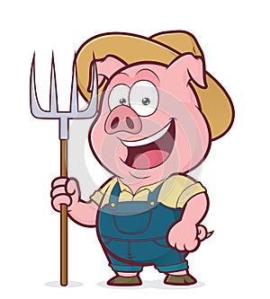 Pig farmer holding a rake