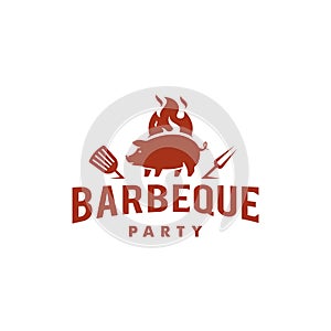 Pig and fire logo, Grill Barbeque invitation party barbecue bbq Logo design