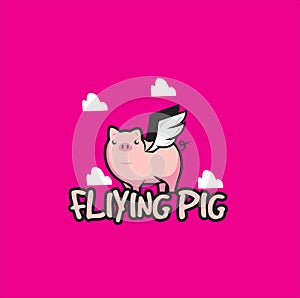 Pig Fly Logo Design / Pigs Play with Wings in the Sky illustration / Pig Cute Cartoon For Logo / Pork Flying Logo Icon Design