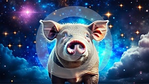 A Pig in galaxy universe on space glowing background.Animals in the Chinese zodiac calendar,esoteric horoscope