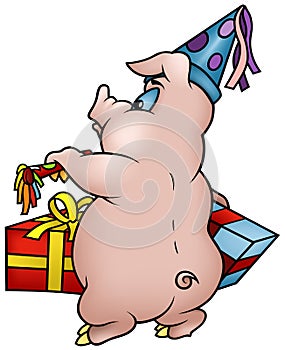 Pig with Gifts - Happy Birthday