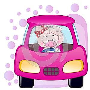Pig girl in a car