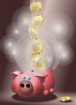 Pig with golden coins