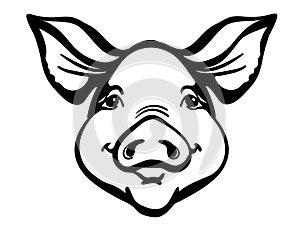 Pig head Farm animal. Vector black graphic illustration isolated on white