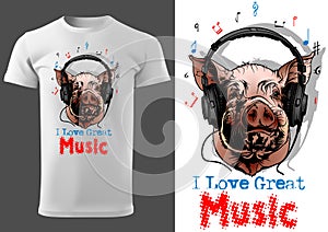 Pig with Headphones Love Great Music