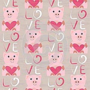 Pig with heart seamless pattern