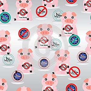 Pig hold Non Halal seamless pattern