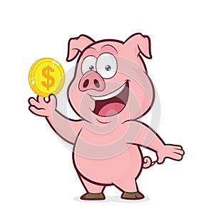 Pig holding gold coin