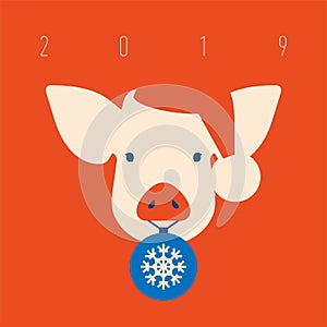 Pig icon. piggy a symbol of the 2019 Chinese New Year.