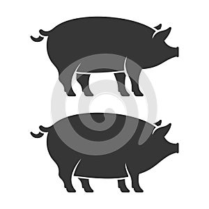 Pig Icon Set. Two Fat Pork. Vector