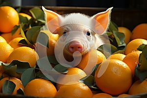 Pig in juicy ripe oranges. Concept