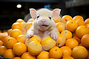 Pig in juicy ripe oranges. Concept