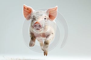 a pig jumping isolate white background