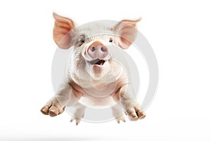 a pig jumping isolate white background