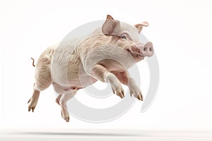 a pig jumping isolate white background