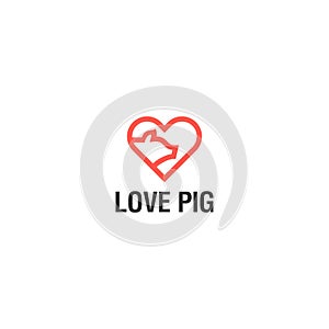 Pig with love logo icon vector design, little pork with heart symbol illustration design