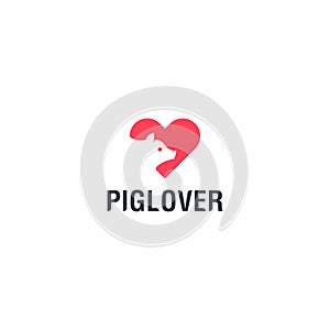 Pig with love logo icon vector design, little pork with heart symbol illustration design