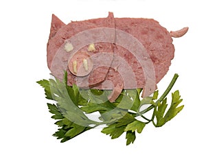 The pig, made from the pieces of a ham