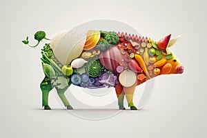 Pig made of vegetables, vegetarian concept