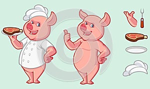 Pig mascot design with optional accesories set photo