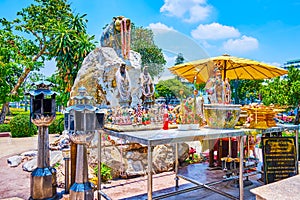 Pig Memorial with the Pig in jewelries atop the Altar, Bangkok, Thailand