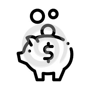 Pig Money Box Icon Vector Outline Illustration