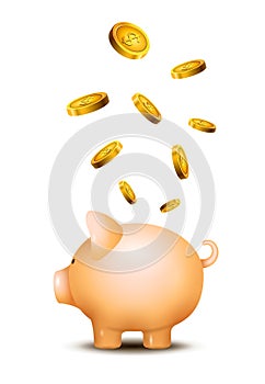 Pig money box. Piggy money save bank icon. Pig toy for coins saving box concept. Wealth deposit