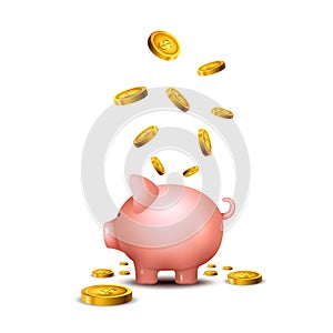 Pig money box. Piggy money save bank icon. Pig toy for coins saving box concept. Wealth deposit