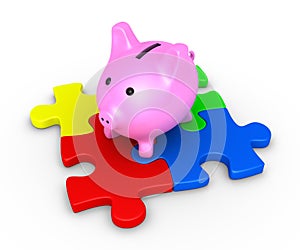 Pig money box on puzzle